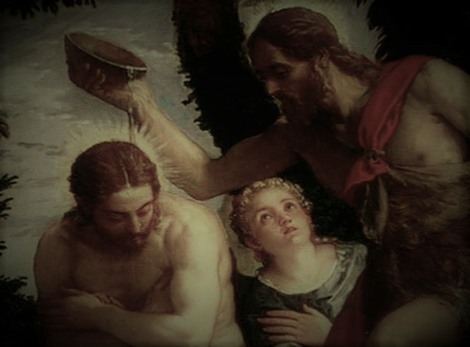 Part of SBS 3 December 2011 screenshot of John baptising Jesus at the Jordan